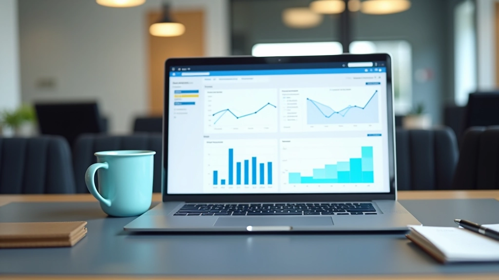 Painel de computador mostrando gráficos de análise e métricas de website em tempo real