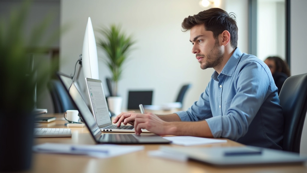 Profissional configurando analytics em computador